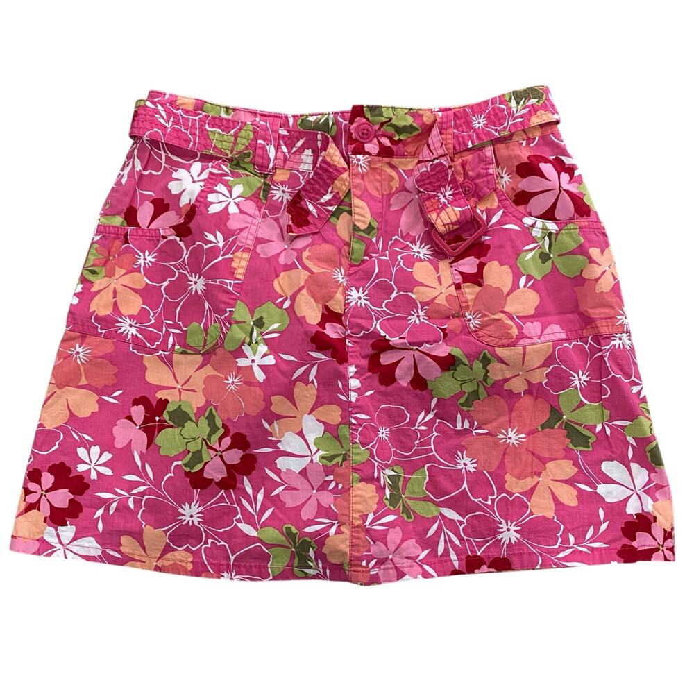 Vintage Y2K White Stag Pink Floral Mini Skirt Skort Womens 6 Average Tropical